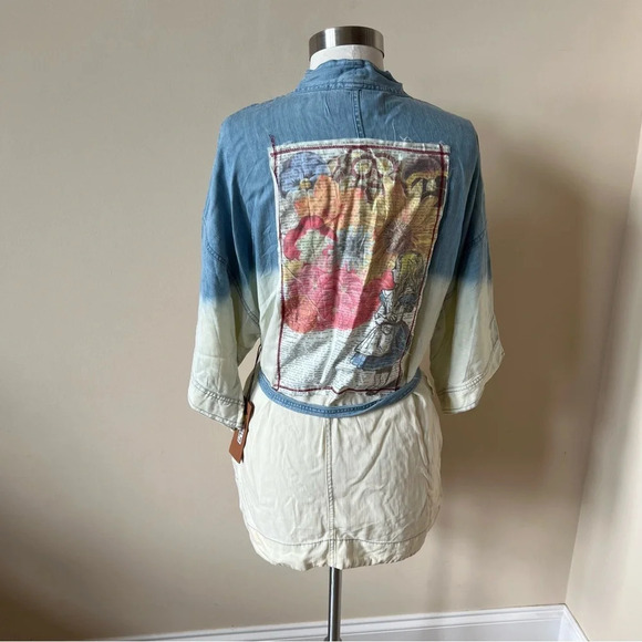 New! The Nu Vintage Ombré Belted Tunic Top/Blue/Cream 26021 - Picture 7 of 11